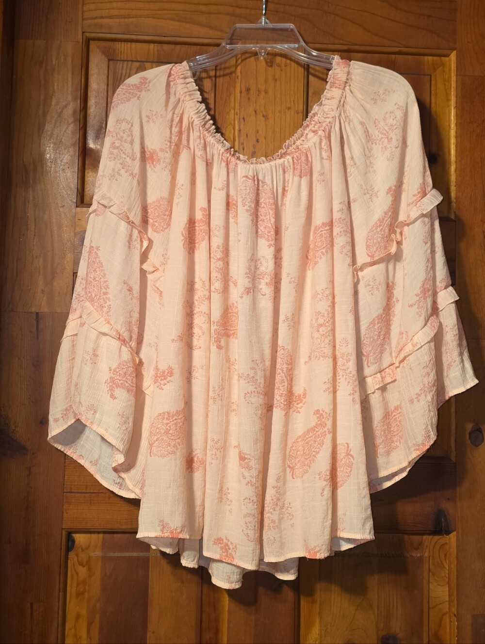 Women's Light Peach Floral Peasant Tunic